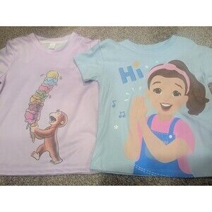 Girl's T-Shirt Lot X 2 Curious George Ms. Rachel 4T And 4-5 Good Condition